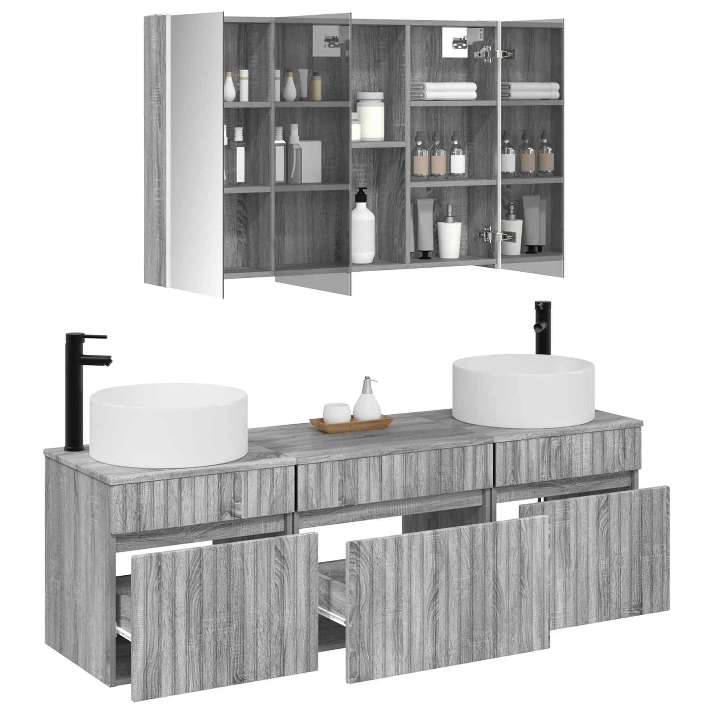 vidaXL Badeværelsesskabsæt 4 pcs Grå Sonoma 103,5 x 15,5 x 70 cm