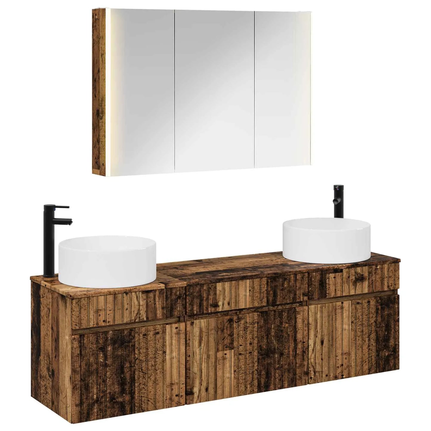 vidaXL Badeværelsesskabsæt 4 pcs Gammelt træ 103,5 x 15,5 x 70 cm