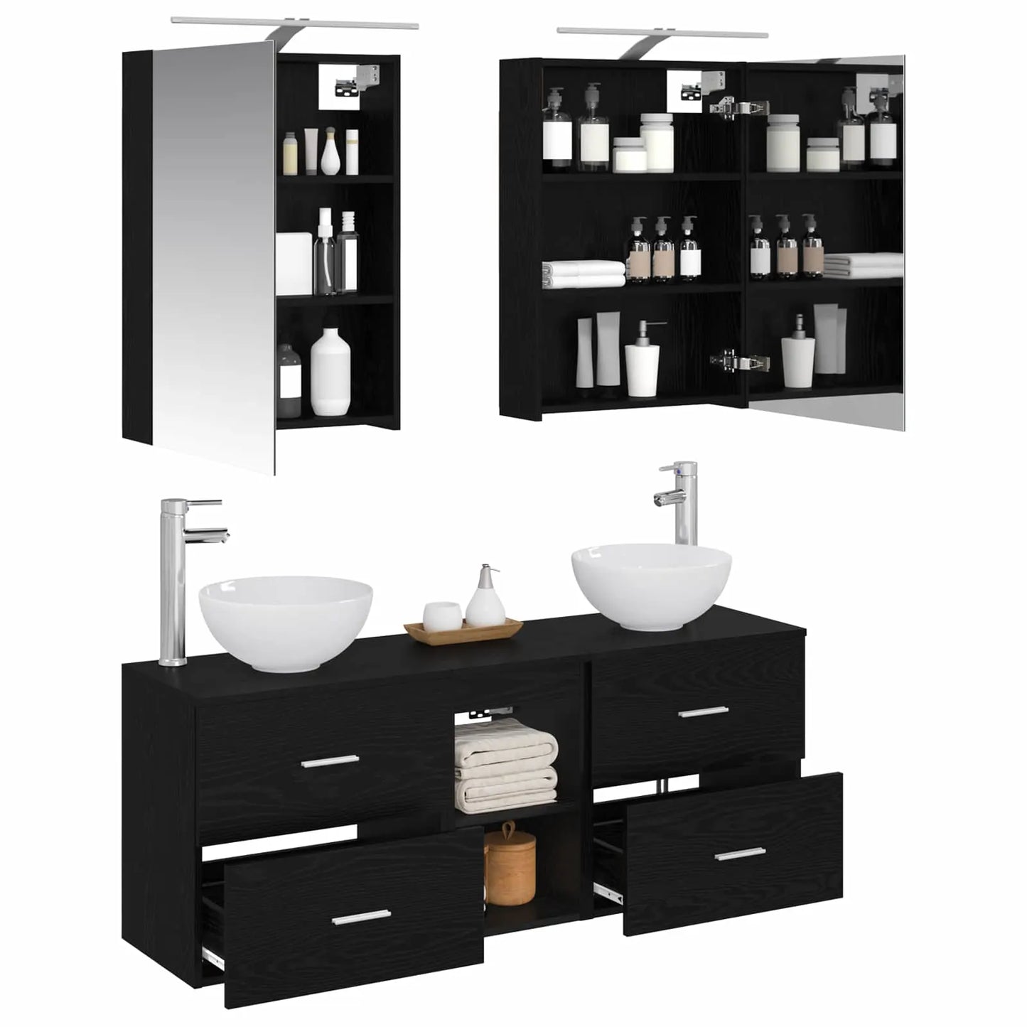 vidaXL Badeværelsesskabsæt 5 pcs Sort eg 50 x 14,5 x 70 cm