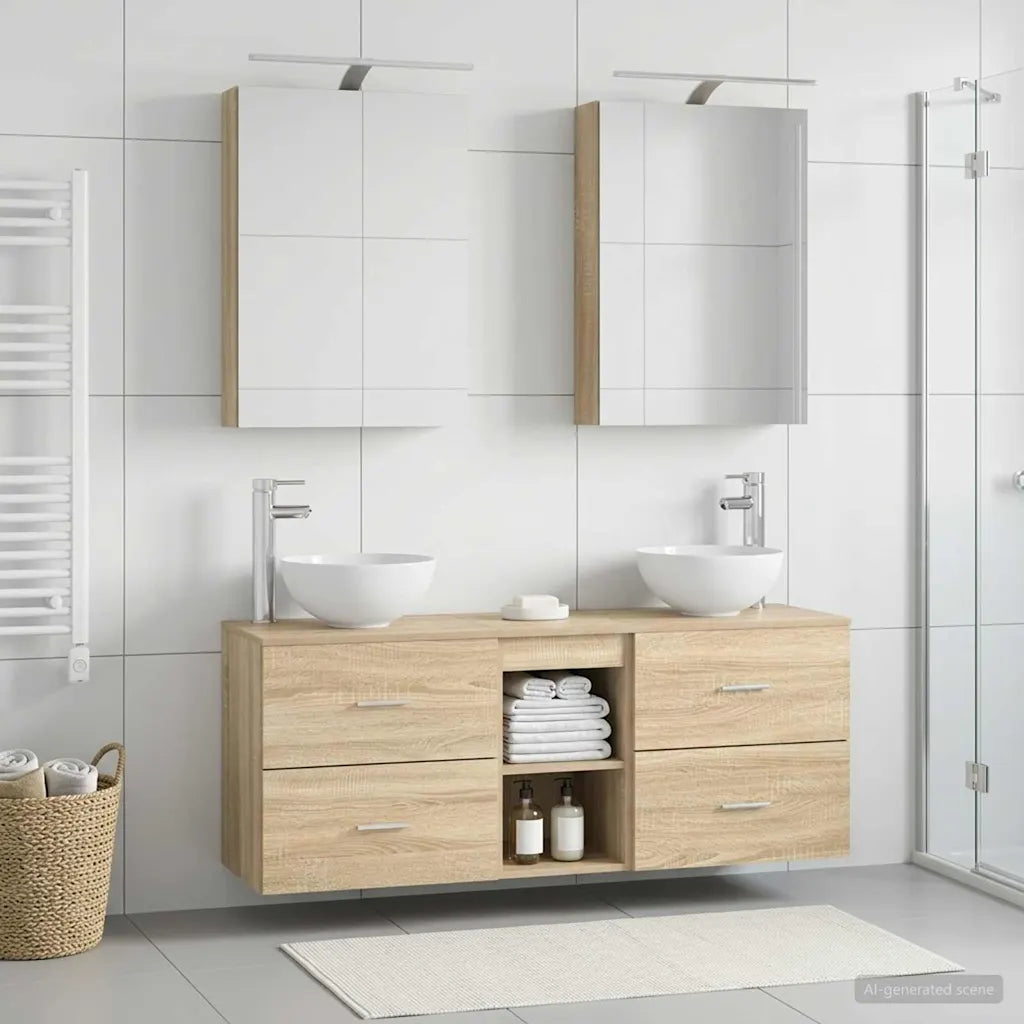 vidaXL Badeværelsesskabsæt 5 pcs Sonoma-eg 50 x 14,5 x 70 cm
