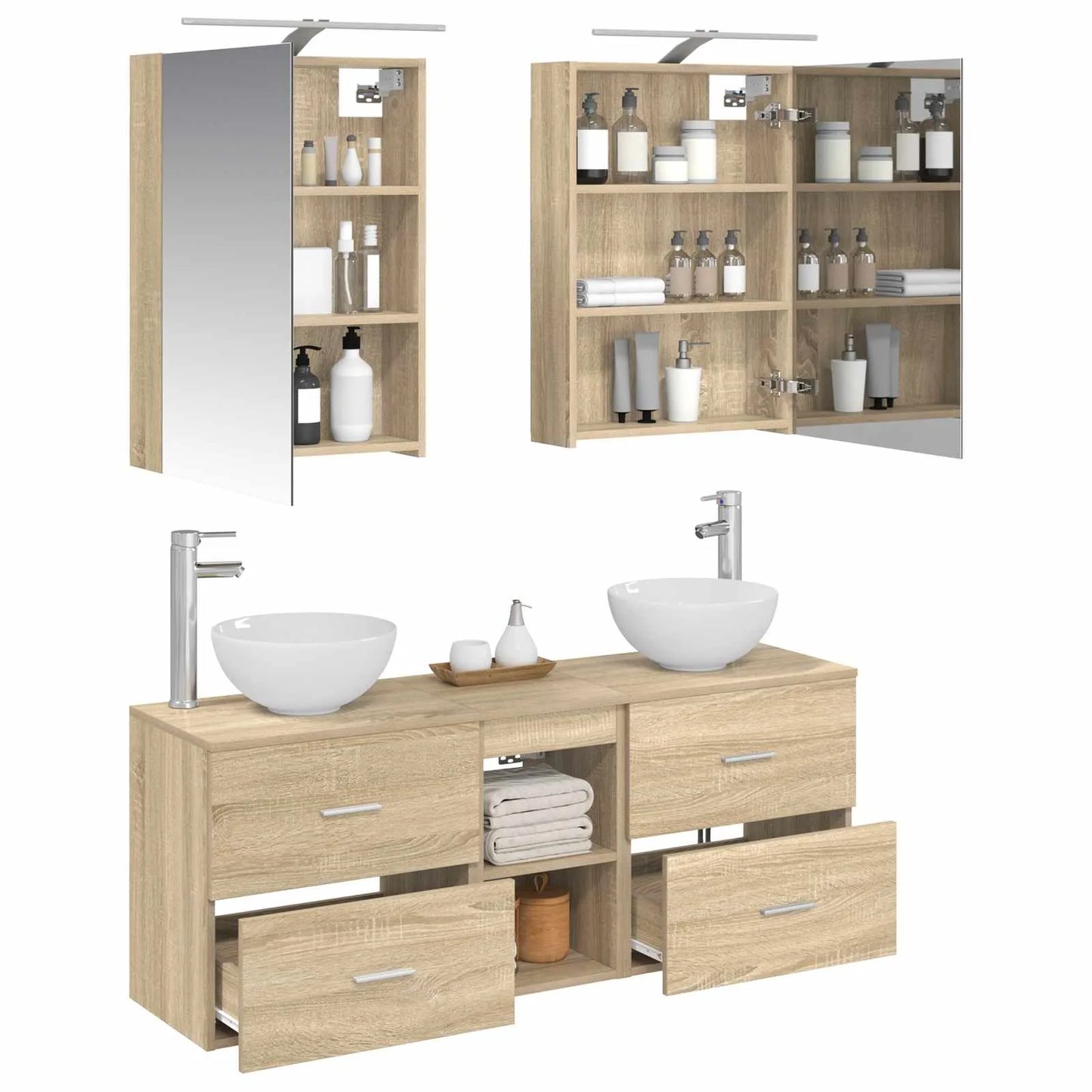 vidaXL Badeværelsesskabsæt 5 pcs Sonoma-eg 50 x 14,5 x 70 cm