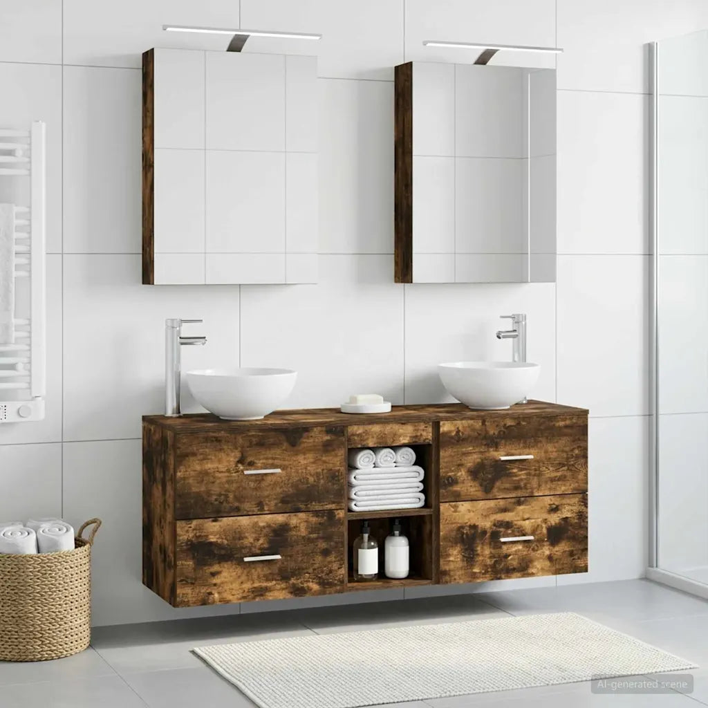 vidaXL Badeværelsesskabsæt 5 pcs Røget eg 50 x 14,5 x 70 cm