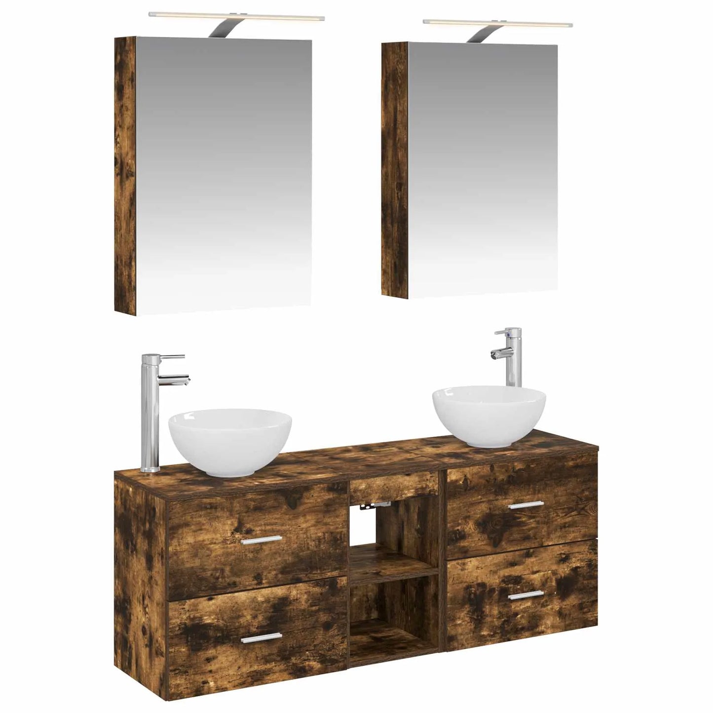 vidaXL Badeværelsesskabsæt 5 pcs Røget eg 50 x 14,5 x 70 cm