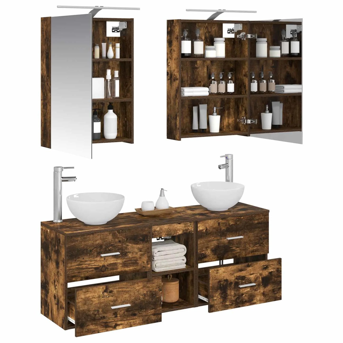 vidaXL Badeværelsesskabsæt 5 pcs Røget eg 50 x 14,5 x 70 cm