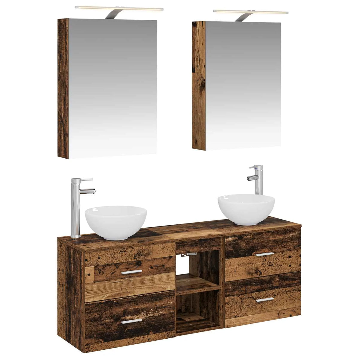 vidaXL Badeværelsesskabsæt 5 pcs Gammelt træ 50 x 14,5 x 70 cm