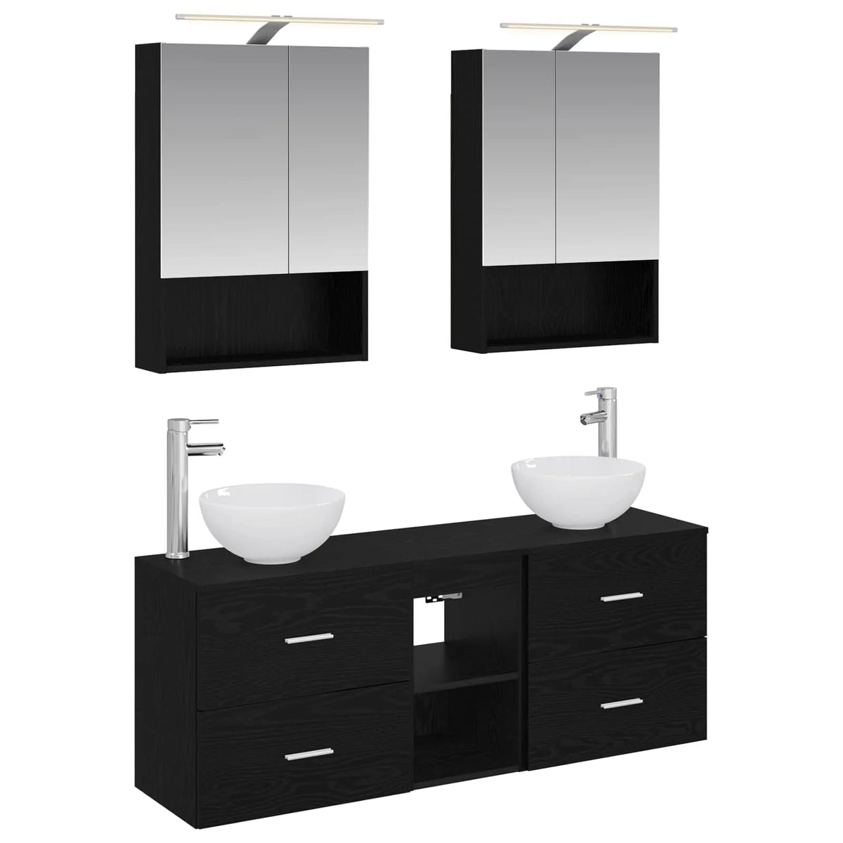 vidaXL Badeværelsesskabsæt 5 pcs Sort eg 50 x 14,5 x 70 cm