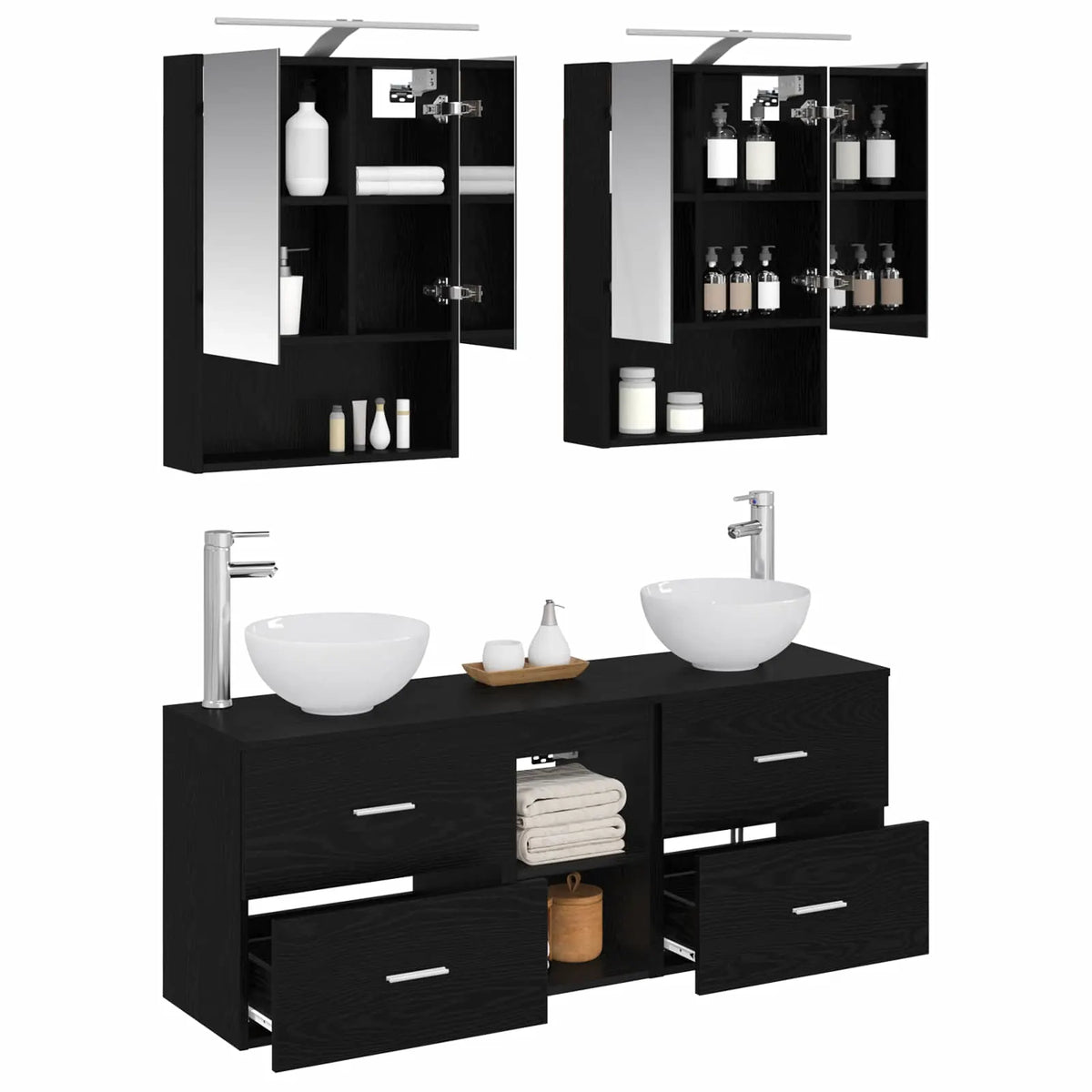 vidaXL Badeværelsesskabsæt 5 pcs Sort eg 50 x 14,5 x 70 cm