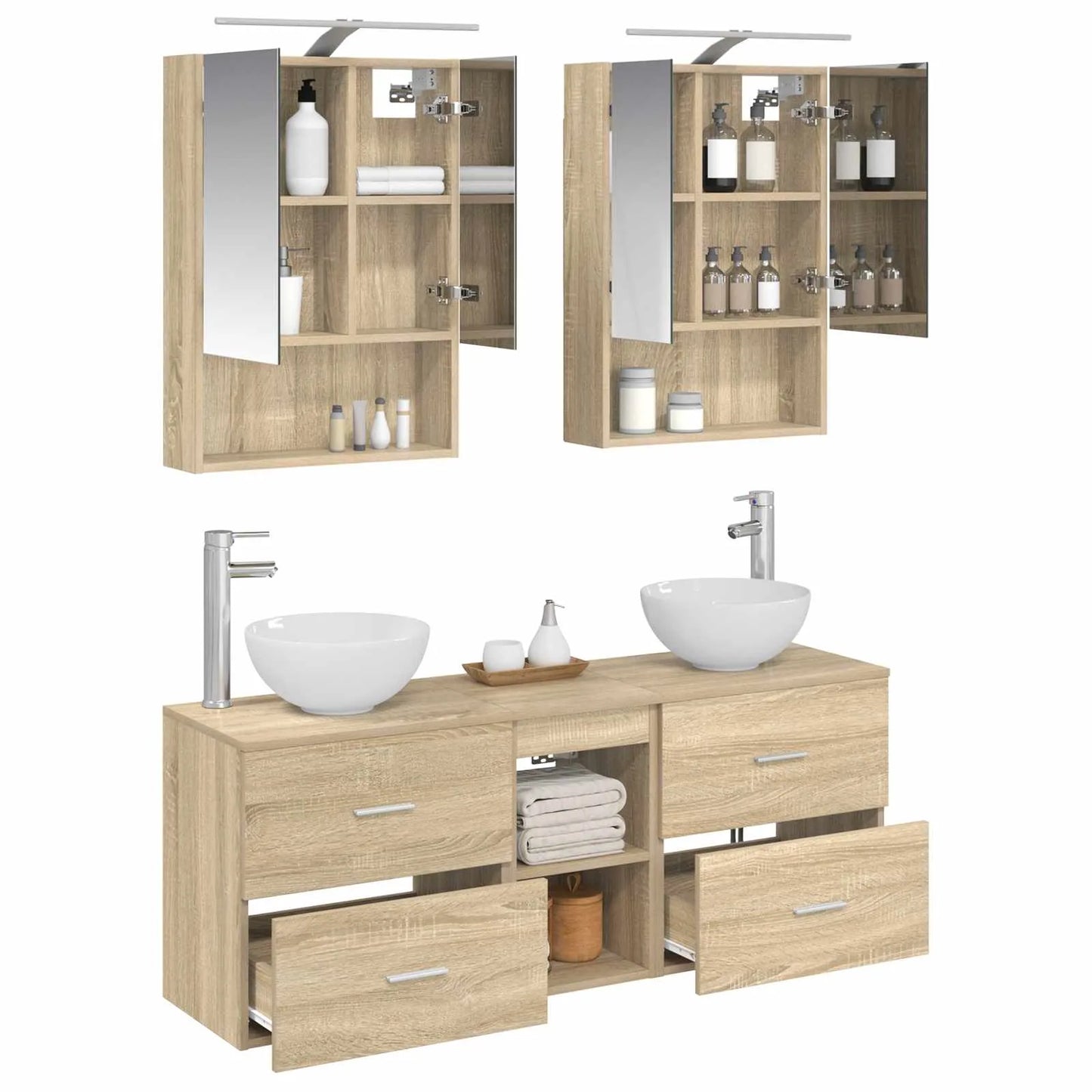 vidaXL Badeværelsesskabsæt 5 pcs Sonoma-eg 50 x 14,5 x 70 cm