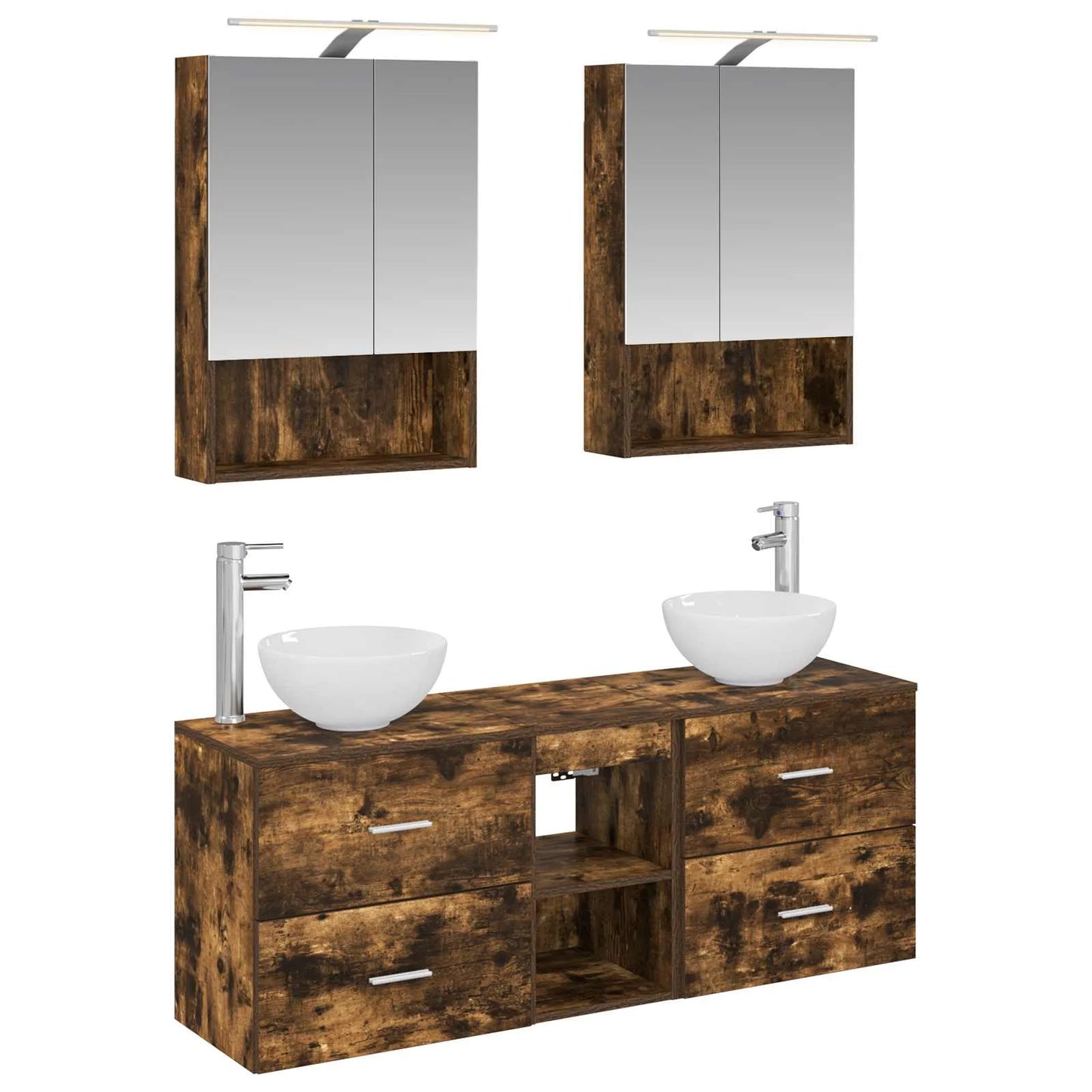 vidaXL Badeværelsesskabsæt 5 pcs Røget eg 50 x 14,5 x 70 cm
