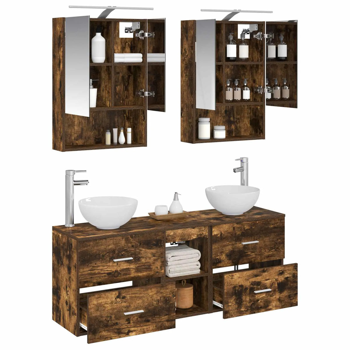 vidaXL Badeværelsesskabsæt 5 pcs Røget eg 50 x 14,5 x 70 cm