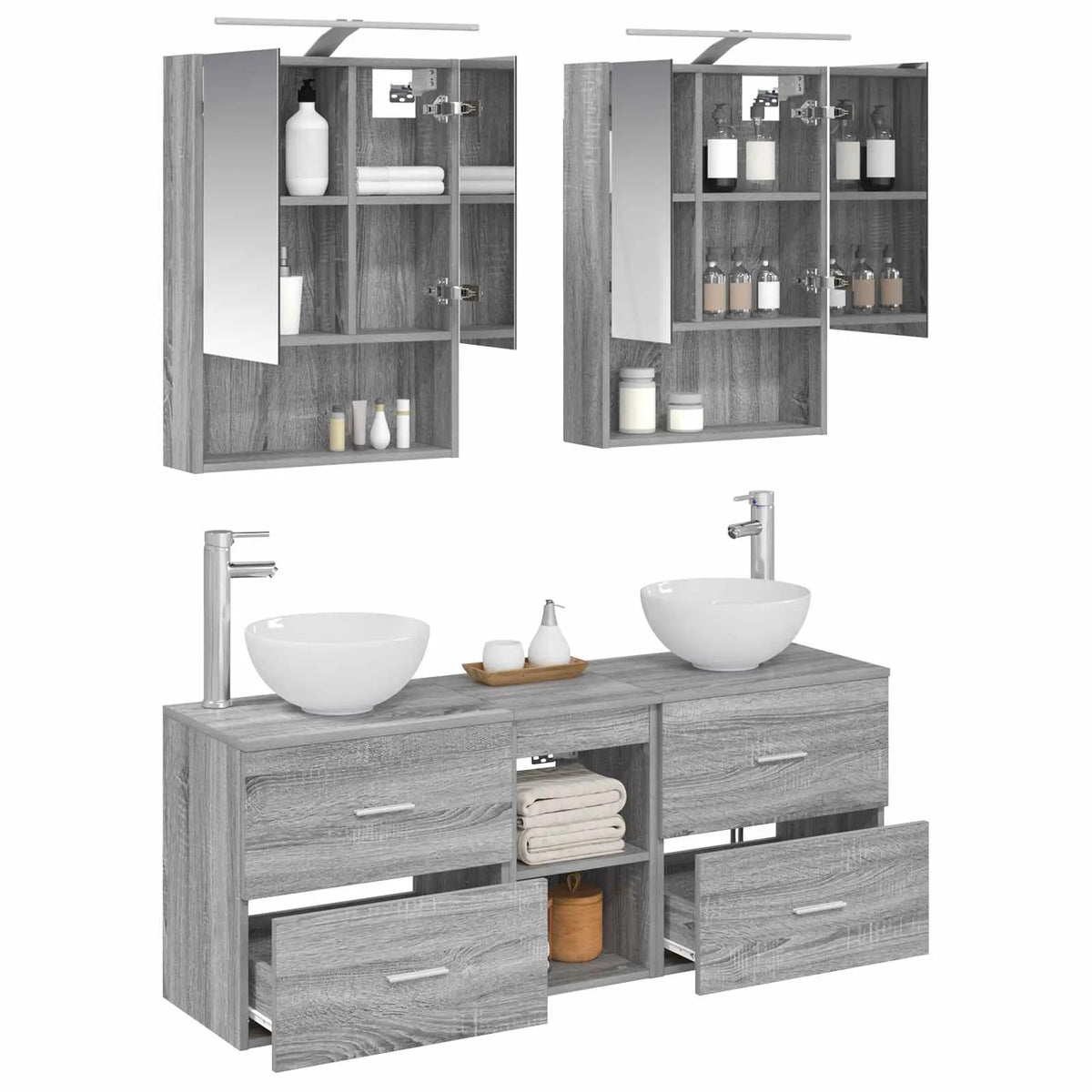 vidaXL Badeværelsesskabsæt 5 pcs Grå Sonoma 50 x 14,5 x 70 cm