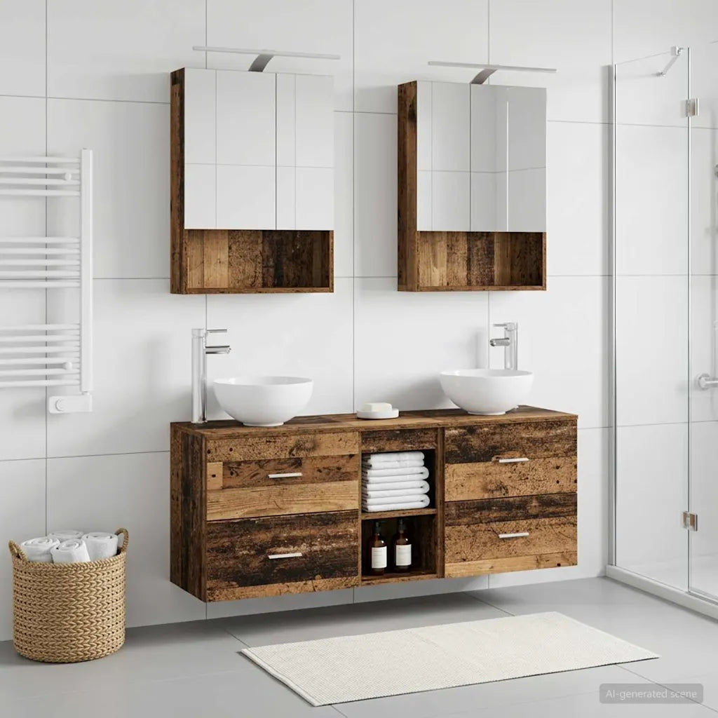 vidaXL Badeværelsesskabsæt 5 pcs Gammelt træ 50 x 14,5 x 70 cm