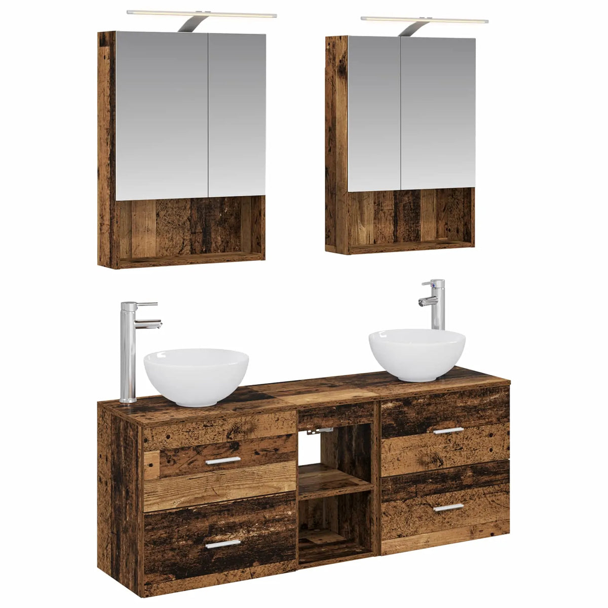 vidaXL Badeværelsesskabsæt 5 pcs Gammelt træ 50 x 14,5 x 70 cm