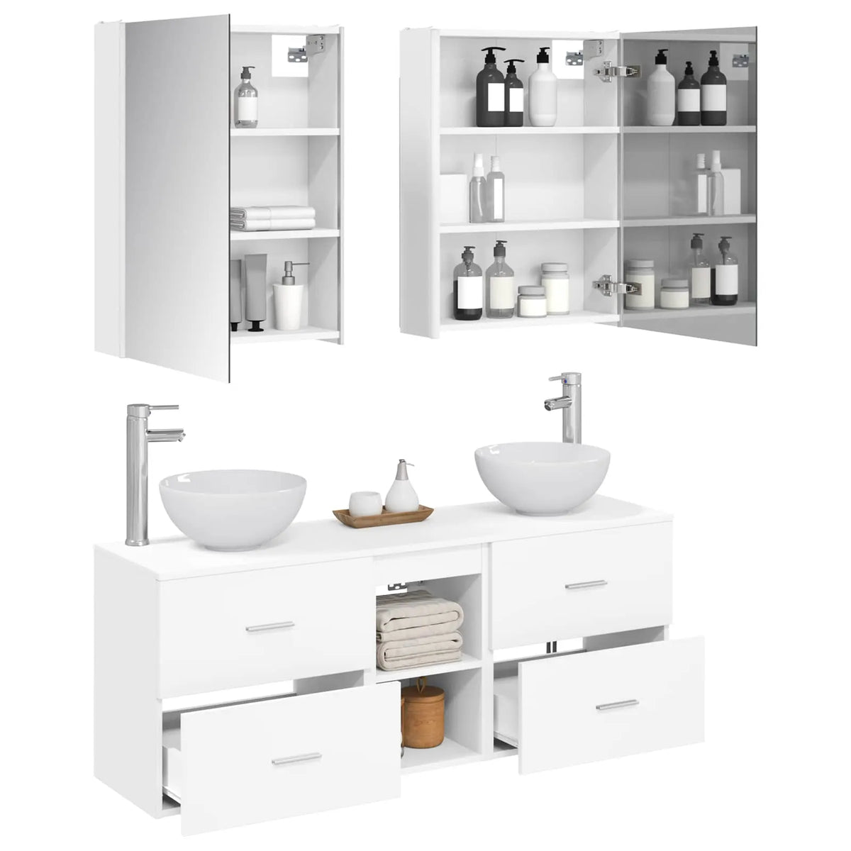 vidaXL Badeværelsesskabsæt 5 pcs Hvid 53 x 15,5 x 70 cm