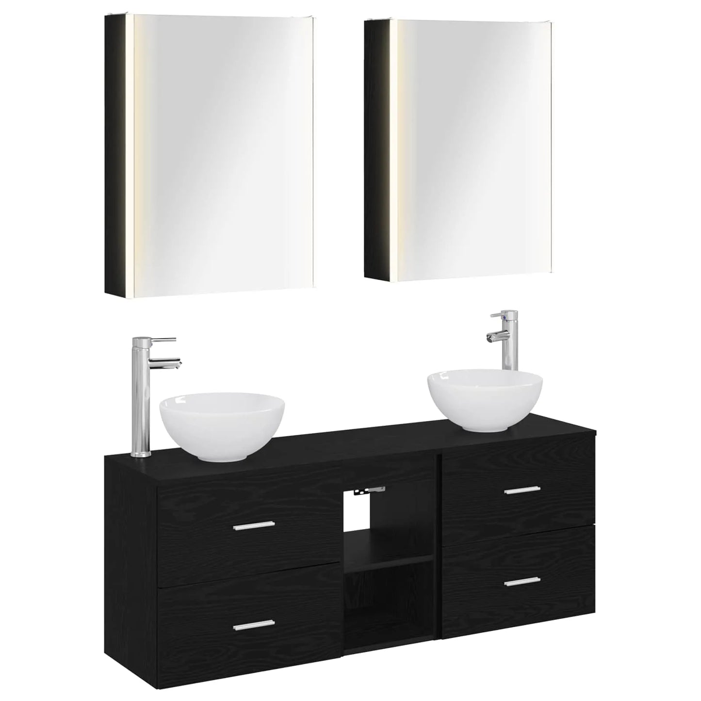 vidaXL Badeværelsesskabsæt 5 pcs Sort eg 53 x 15,5 x 70 cm