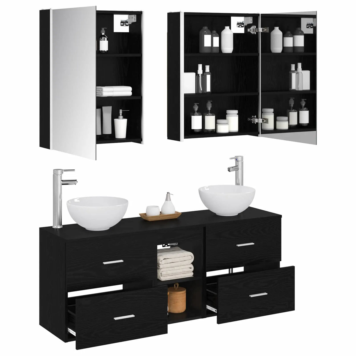 vidaXL Badeværelsesskabsæt 5 pcs Sort eg 53 x 15,5 x 70 cm