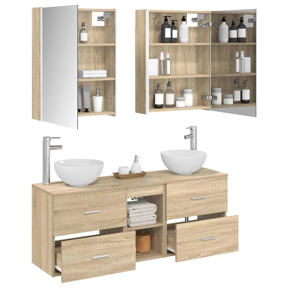 vidaXL Badeværelsesskabsæt 5 pcs Sonoma-eg 53 x 15,5 x 70 cm