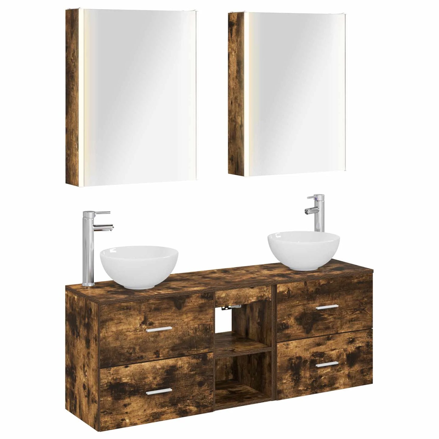 vidaXL Badeværelsesskabsæt 5 pcs Røget eg 53 x 15,5 x 70 cm
