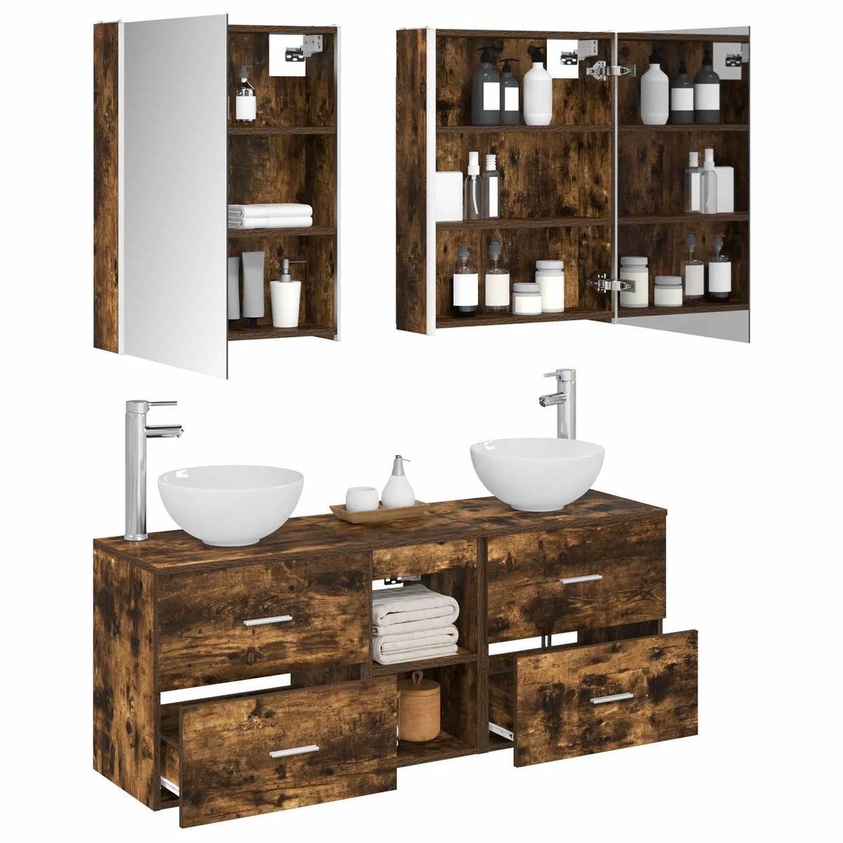 vidaXL Badeværelsesskabsæt 5 pcs Røget eg 53 x 15,5 x 70 cm