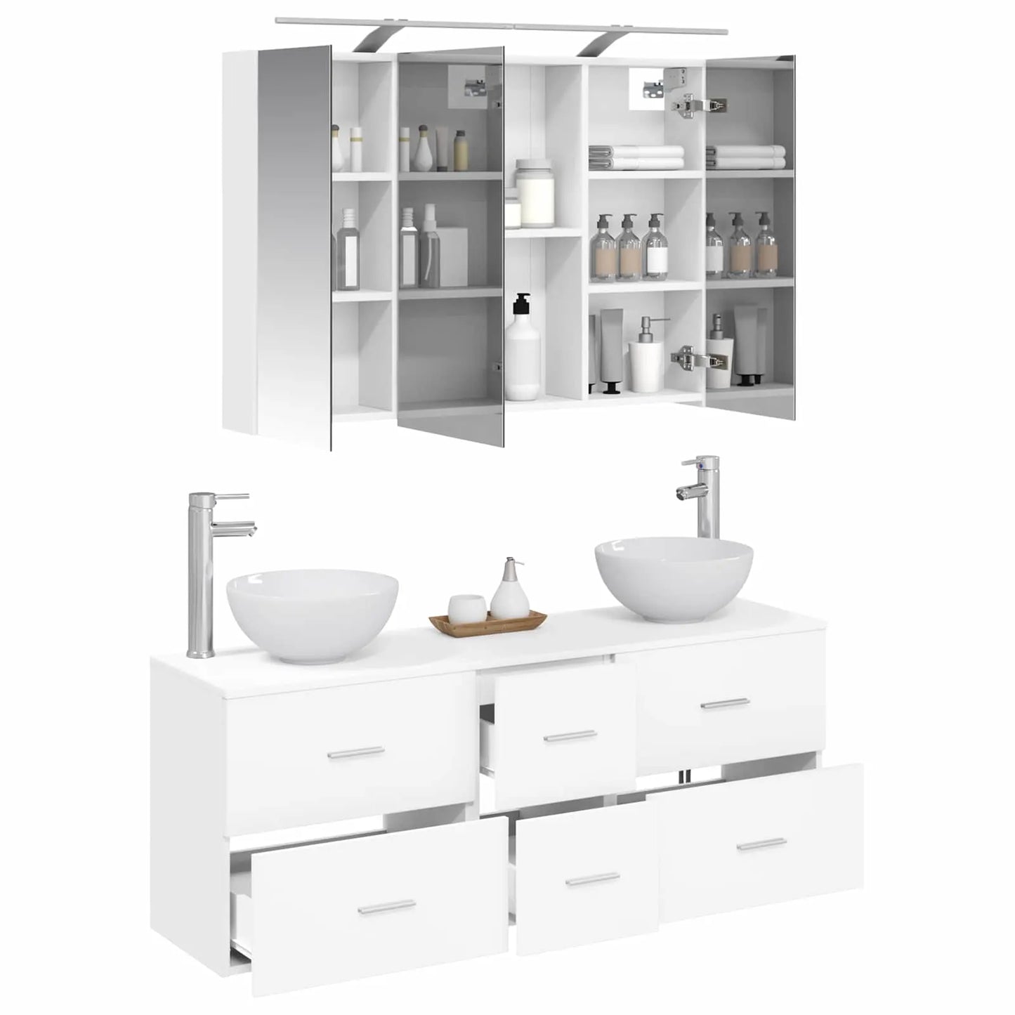 vidaXL Badeværelsesmøbel sæt 4 pcs Hvid Konstrueret træ og glas